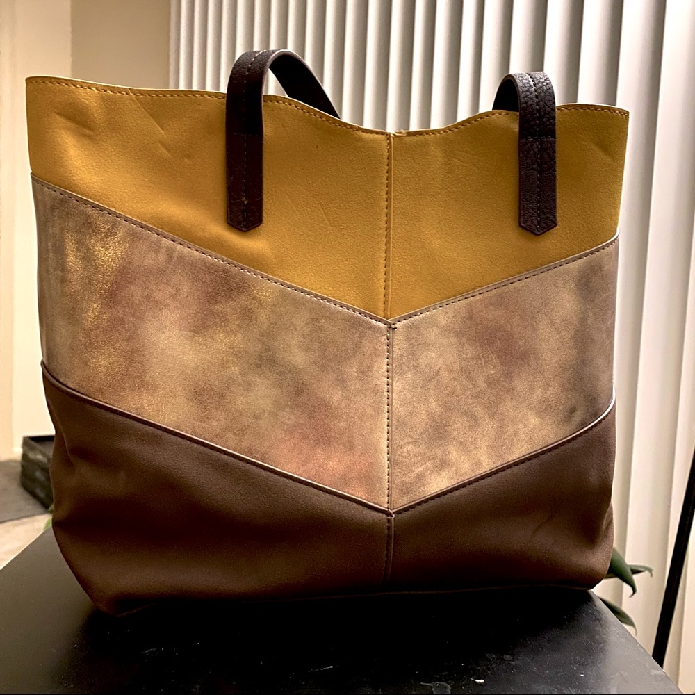 Yellow, brown and gold tote bag